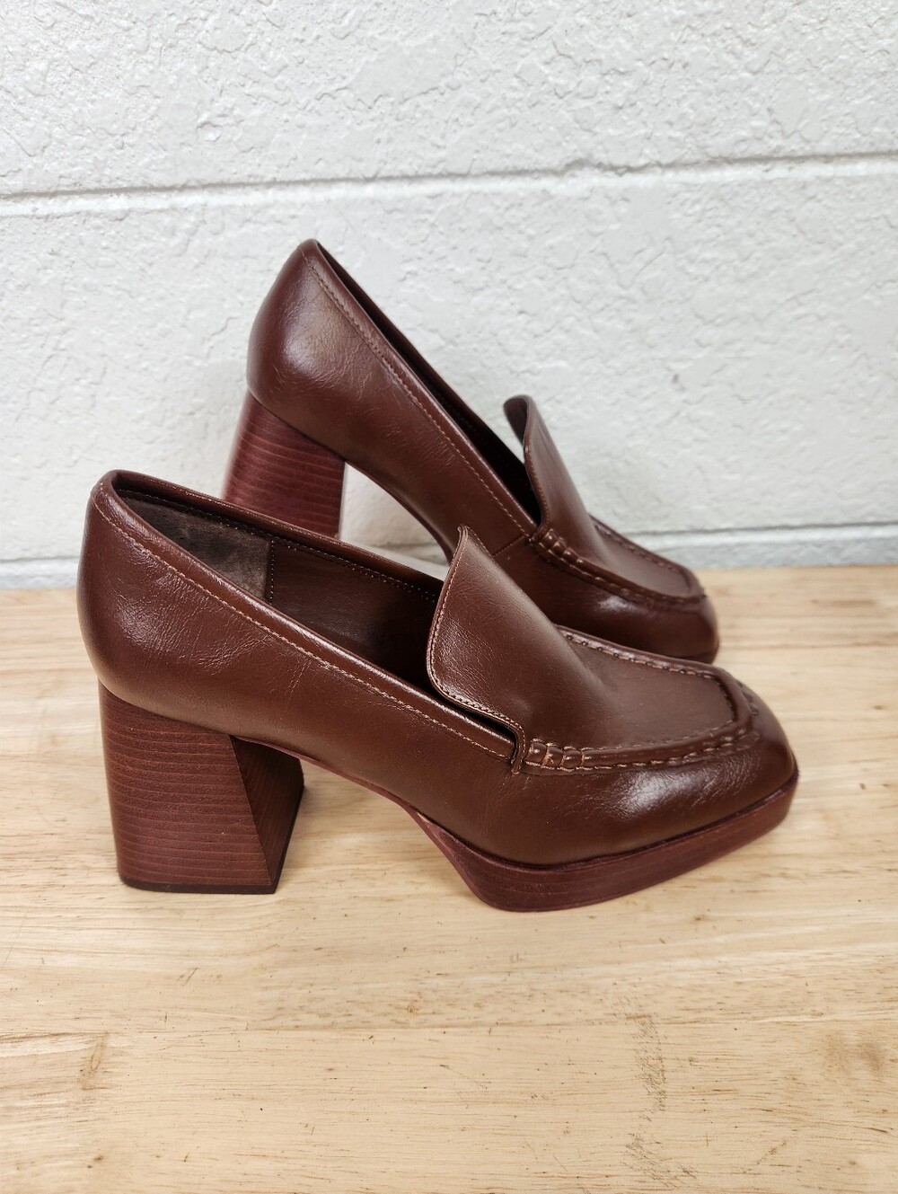 Steve Madden Etney Block Heel Platform Loafer Pump Brown Sz 8.5 Clueless Y2K